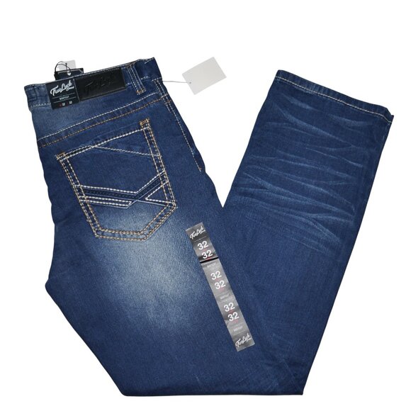 True Luck Men's Bootcut Jeans Size 32x32 Embroidered Stitched Medium Wash BKE - Picture 8 of 9